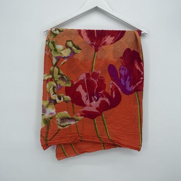 Cynthia Rowley Multicolor Large Floral Rectangle Scarf Cotton Made in India - Picture 1 of 8